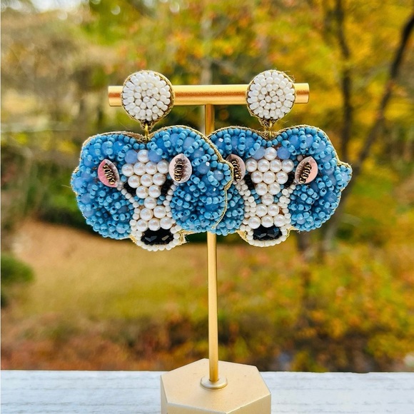UNC Rams beaded statement earrings - Picture 1 of 2